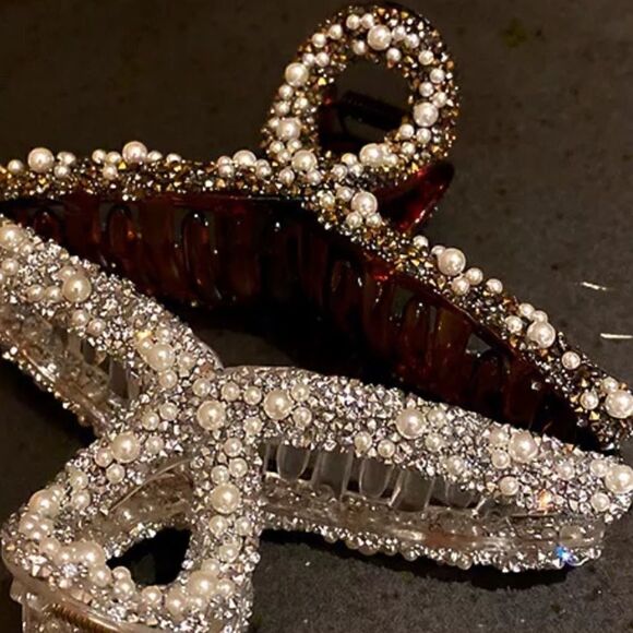 💞Brown Large Pearl Jaw Hair Clips - Picture 3 of 7